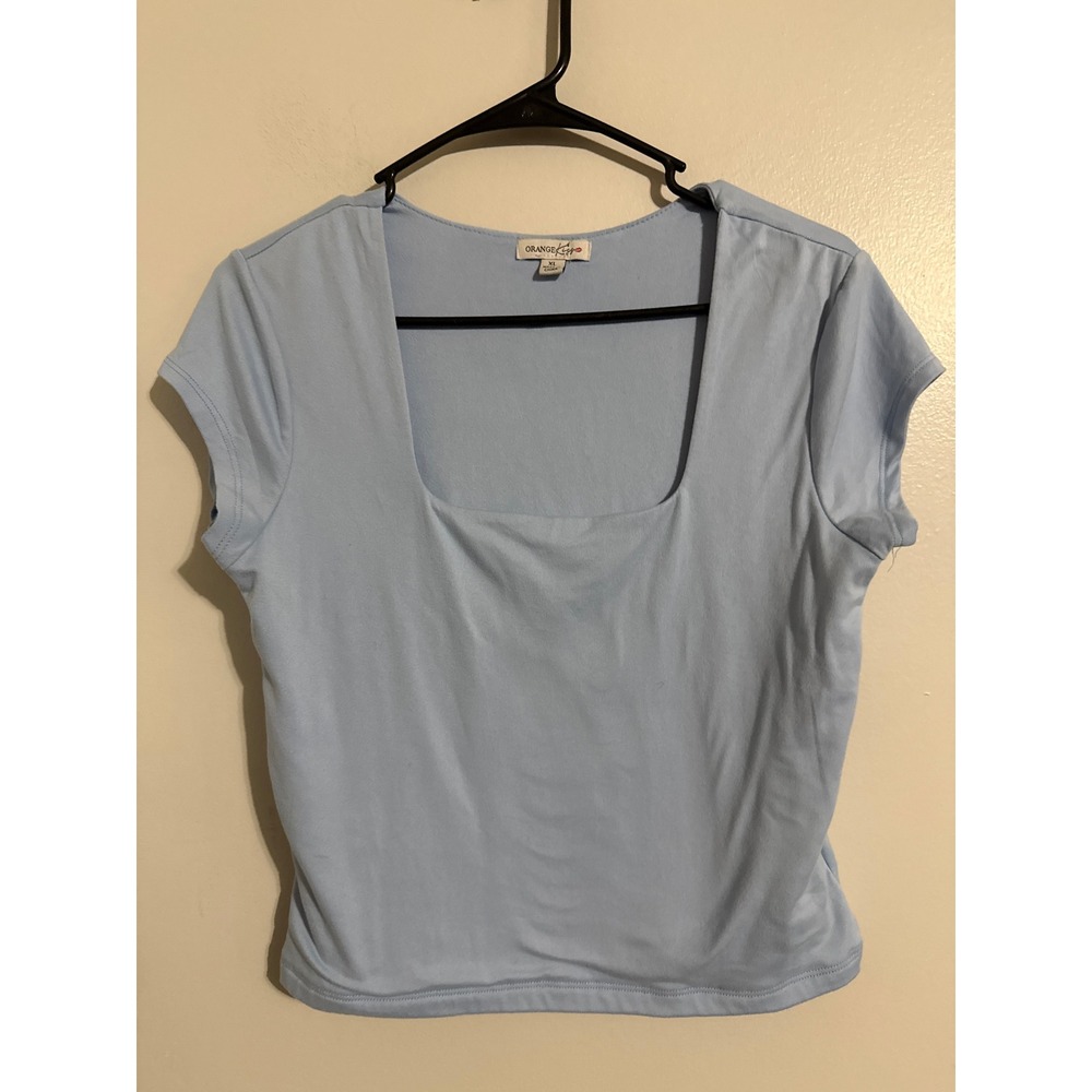 Orange Kiss Light Blue Square Neck Cap Sleeve Stretch Top XL